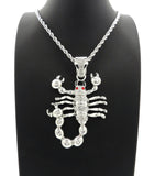 HIP HOP ICED OUT SILVER PLATED SCORPION PENDANT & 4mm 24" ROPE CHAIN NECKLACE