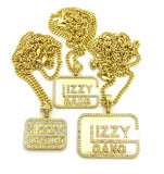 ICED OUT HIP HOP CZ GOLD PT 3 GLIZZY GANG PENDANTS W/ CUBAN CHAINS NECKLACE SET