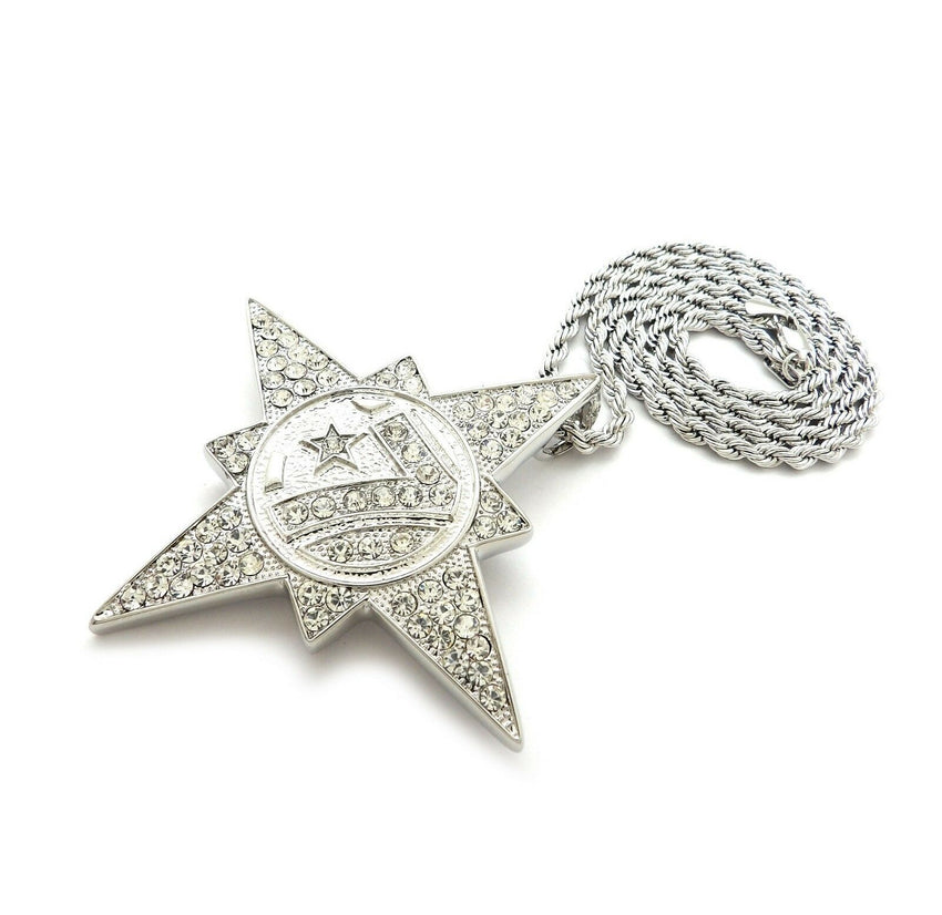 HIP HOP ICED OUT 5PERCENTER STYLE 7 STAR PENDANT & 4mm 24" ROPE CHAIN NECKLACE