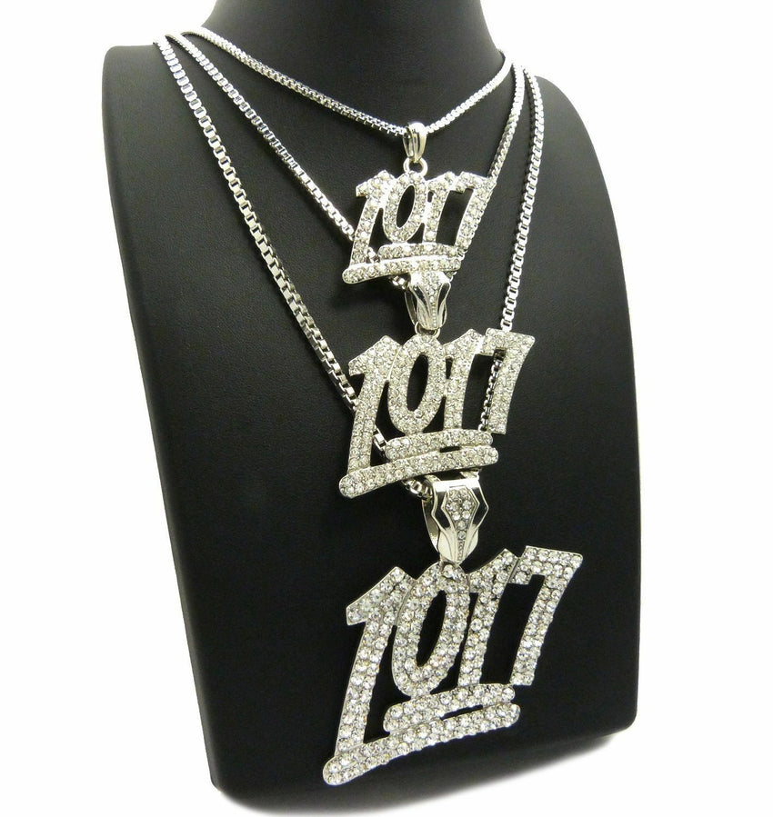 Iced Hip Hop 3pcs of 1017 Pendant w/ 20",24",30" Box Chain 3 Necklace Set