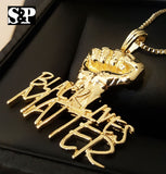 HIP HOP BLING GOLD PLATED 'BLACK LIVES MATTER' PENDANT & 24" BOX CHAIN NECKLACE