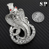 HIP HOP ICED LAB DIAMOND WHITE GOLD PLATED RAPPER LARGE COBRA SNAKE PENDANT