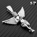 HIP HOP ICED OUT RAPPER STYLE LAB DIAMOND WHITE GOLD PLATED BABY ANGEL PENDANT