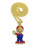 ICED OUT LAB DIAMONDS MARIO PENDANT & 6mm 30" BOX CUBAN CHAIN HIP HOP NECKLACE