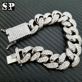 Hip Hop Iced out 19mm 8.5" Heavy White Gold PT Brass Micro Pave Stone Bracelet