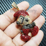 HIP HOP ICED OUT GOLD PT BLING BRASS MICRO PAVE STONES SMURF CHARM PENDANT