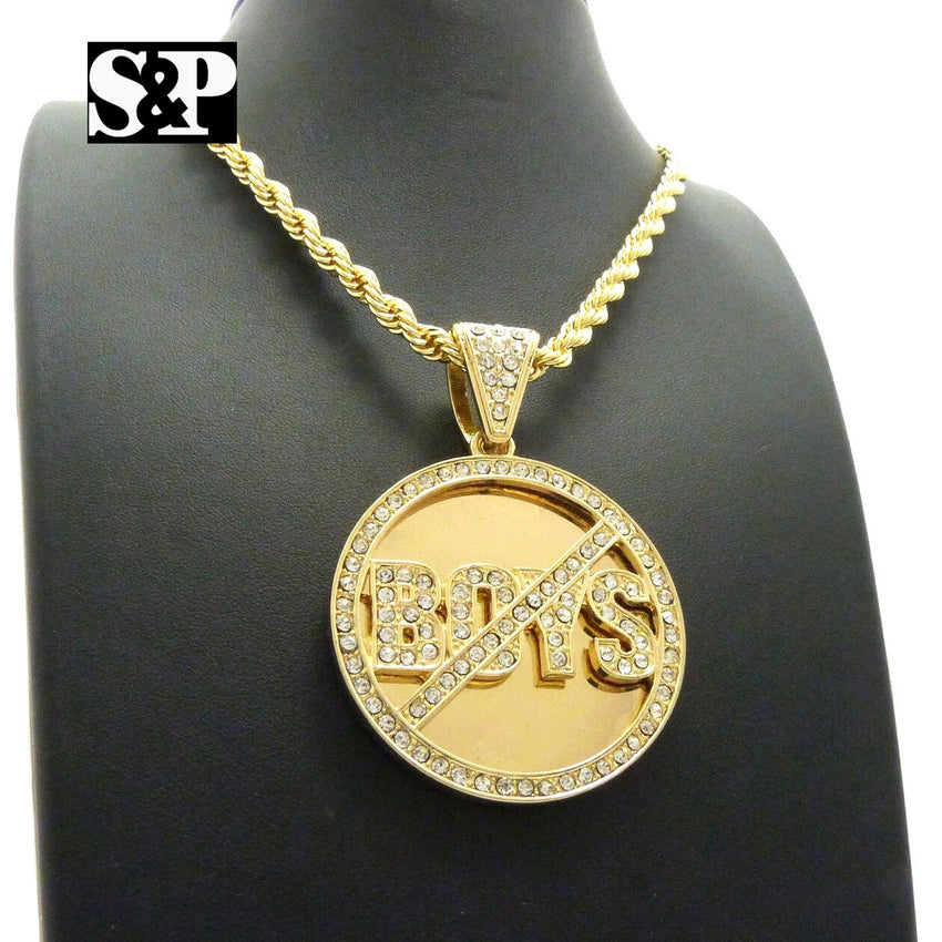 ICED OUT 'NO BOYS ALLOWED' PENDANT & 5mm 20" ROPE CHAIN HIP HOP NECKLACE