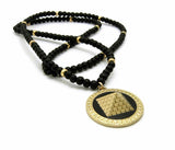 Gold PT Egyptian Pyramid Pendant & 30" Wooden Bead Chain Hip Hop Necklace