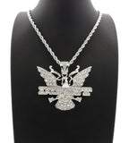 HIP HOP ICED OUT SILVER PLATED DIPSET PENDANT & 4mm24" ROPE CHAIN NECKLACE