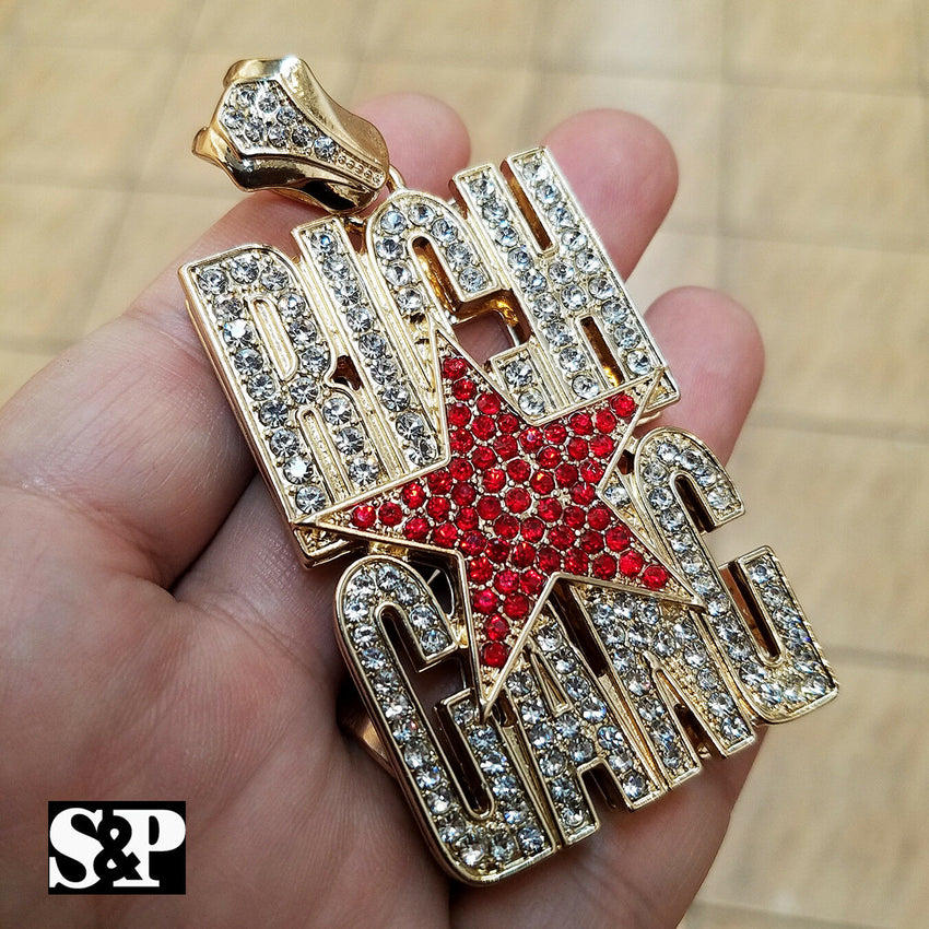 HIP HOP ICED OUT GOLD PLATED LAB DIAMOND RICH GANG LARGE PENDANT