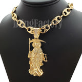 Saint Death Santa Muerte Pendant & 20" Marina Chain & 18" Iced Cuban Choker Chain Necklace Set