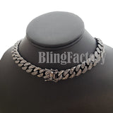 Hip Hop Iced Out Black ROCAFELLA Pendant & 18" 20" Iced Box Lock Cuban Chain Necklace