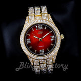 Hip Hop Iced Bling Gold Plated NUMERAL INDEX Bling Lab Diamond Red Dial Watch