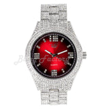 Hip Hop Iced Bling White Gold Plated NUMERAL INDEX Bling Lab Diamond Red Dial Metal Watch