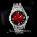 Hip Hop Iced Bling White Gold Plated NUMERAL INDEX Bling Lab Diamond Red Dial Metal Watch