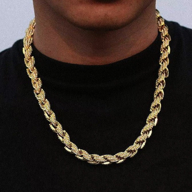 Hip Hop Jewelry Gold Silver Plated 10mm 18" 20" 24" Iced Rope Chain Fashion Bling Necklace