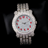 Hip Hop Iced Bling Red ARABIC NUMERAL INDEX White Gold Plated Bling Lab Diamond Metal Wrist Watch