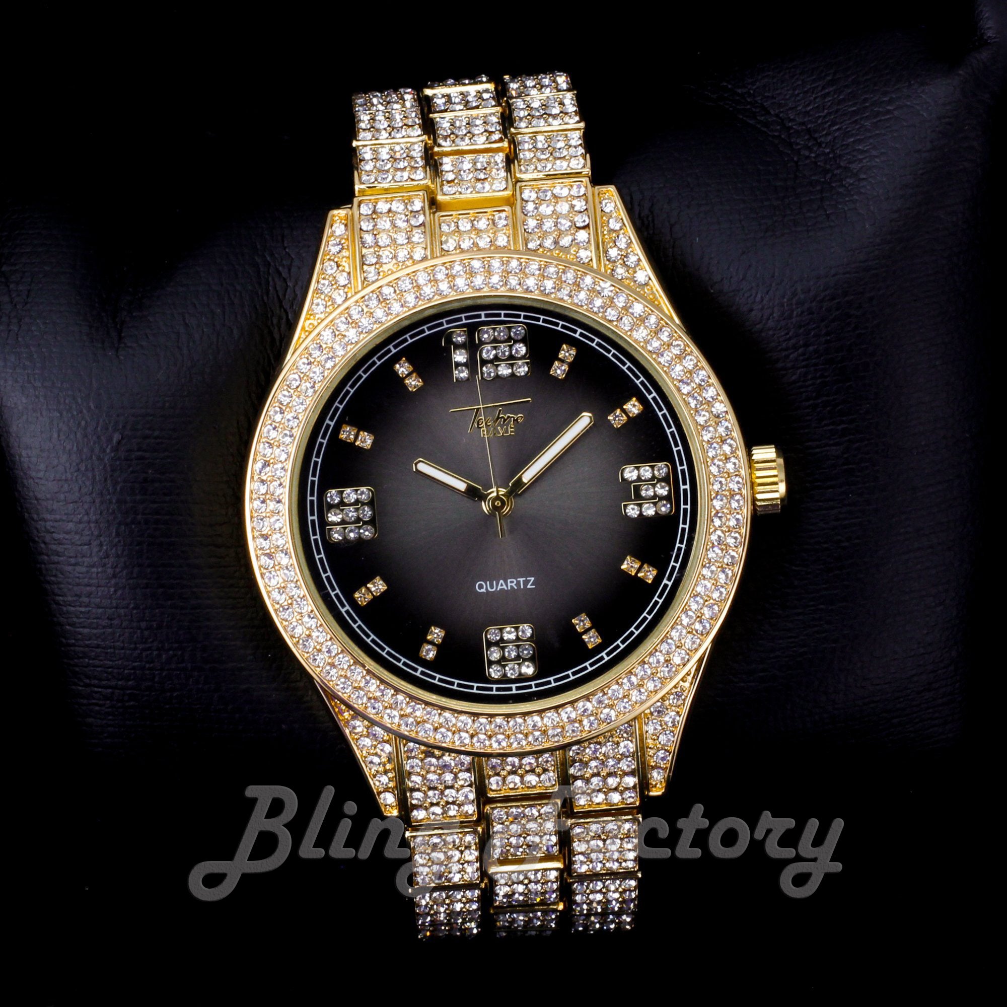 Hip Hop Iced Bling Gold Plated NUMERAL INDEX Bling Lab Diamond Black D