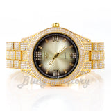 Hip Hop Iced Bling Gold Plated NUMERAL INDEX Bling Lab Diamond Metal Band Watch
