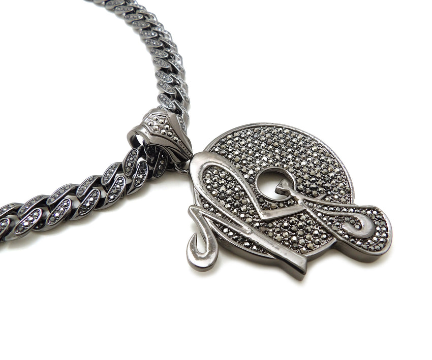 Hip Hop Iced Out Black ROCAFELLA Pendant & 18" 20" Iced Box Lock Cuban Chain Necklace