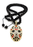 Iced Out Hip Hop Slaughter Gang Pendant & 8mm 24" Black Glass Bead Necklace