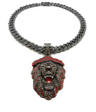 Hip Hop Iced Out Black Lion Head Pendant & 18" 20" Iced Box Lock Cuban Chain Necklace