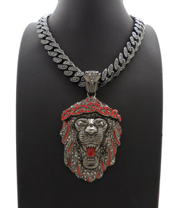 Hip Hop Iced Out Black Lion Head Pendant & 18