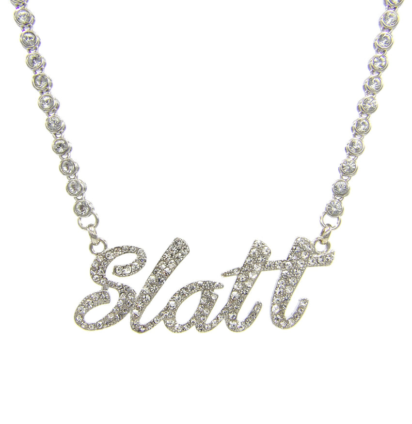 Women's Iced Silver Plated Slatt Pendant & 5mm 16" CZ Choker Chain Hip Hop Necklace