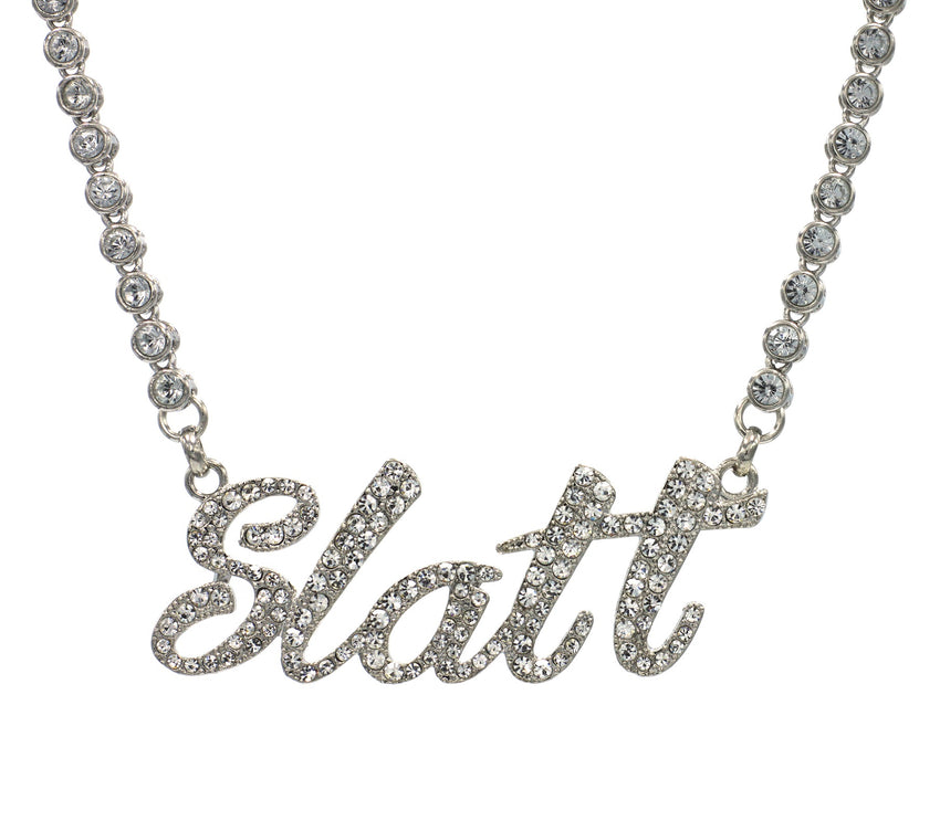 Women's Iced Silver Plated Slatt Pendant & 5mm 16" CZ Choker Chain Hip Hop Necklace