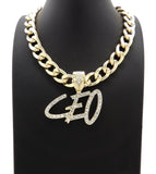 Iced Hip HOP CEO Bling Pendant & 11mm 18" 20" Cuban Choker Chain Necklace