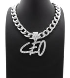 Iced Hip HOP CEO Bling Pendant & 11mm 18" 20" Cuban Choker Chain Necklace