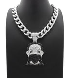 Iced Hip HOP MASK Man Boondock Pendant & 11mm 18" Cuban Choker Chain Necklace