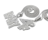 White Gold Plated Hip Hop Lil BABY & 4PF Pendant w/ 20" 24" Box Cuban Chain Necklace Set