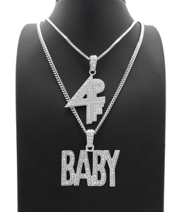 White Gold Plated Hip Hop Lil BABY & 4PF Pendant w/ 20