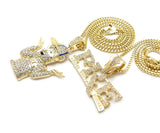14K Gold PT Hip Hop Young Dolph & PRE Pendant w/ 20" 24" Box Cuban Chain Necklace Set