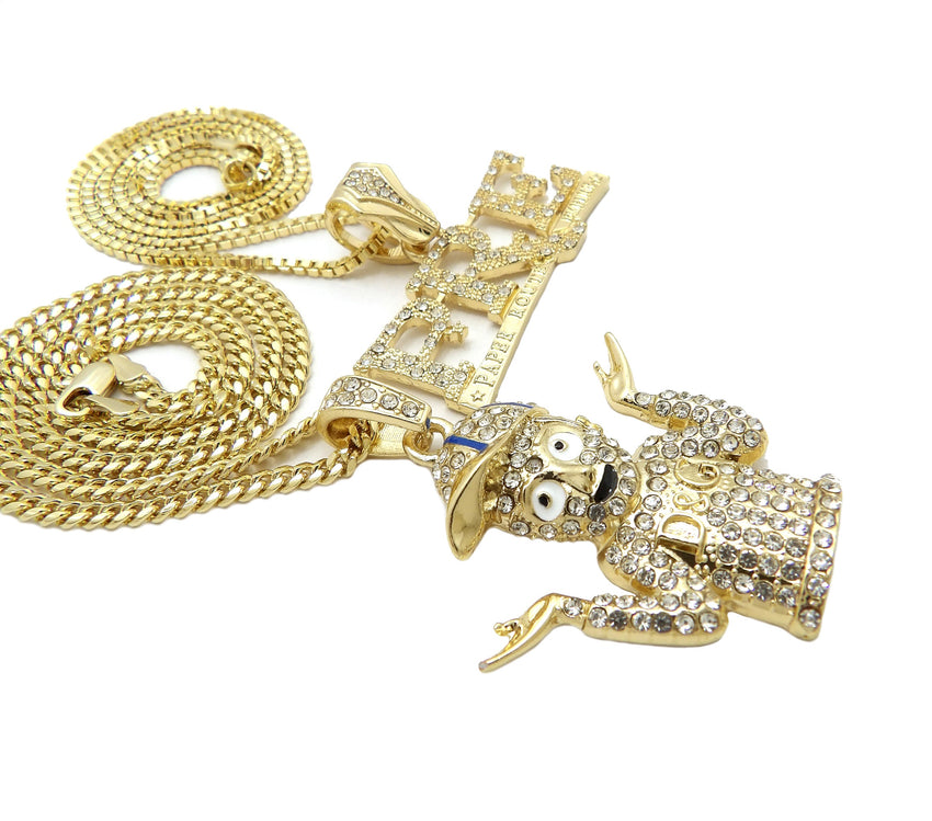 14K Gold PT Hip Hop Young Dolph & PRE Pendant w/ 20" 24" Box Cuban Chain Necklace Set