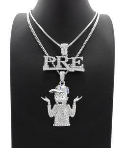 White Gold PT Hip Hop Young Dolph & PRE Pendant w/ 20