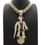 Hip Hop Gold Plated Scarface Pendant & 10mm 18" 20" 24" Iced Cuban Chain Bling Necklace