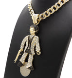 Hip Hop Gold Plated Scarface Pendant & 10mm 18" 20" 24" Iced Cuban Chain Bling Necklace