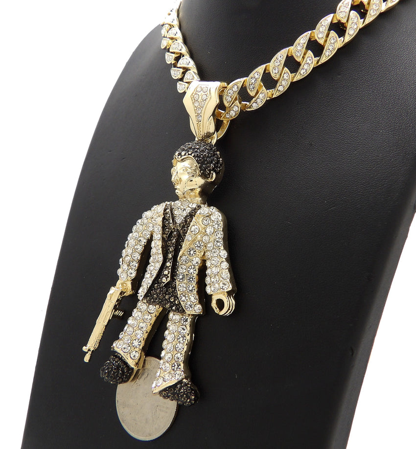Scarface Chain Hip Hop Gold Plated Scarface Pendant & 10mm 18