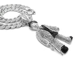 Hip Hop White Gold Plated Scarface Pendant & 10mm 18" 20" 24" Iced Cuban Chain Bling Necklace