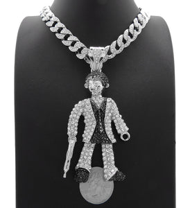 Hip Hop White Gold Plated Scarface Pendant & 10mm 18