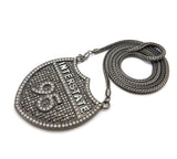HIP HOP HEMATITE BLACK INTERSTATE 95 PENDANT & 4mm 36" FRANCO CHAIN NECKLACE