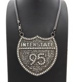 HIP HOP HEMATITE BLACK INTERSTATE 95 PENDANT & 4mm 36" FRANCO CHAIN NECKLACE