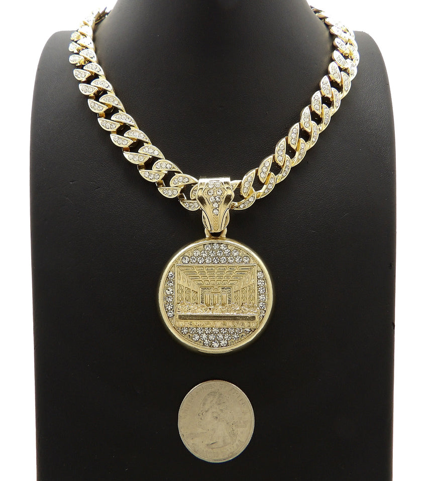 Hip Hop Last Supper Pendant & 10mm 18" 20" 24" Iced Cuban Chain Bling Necklace