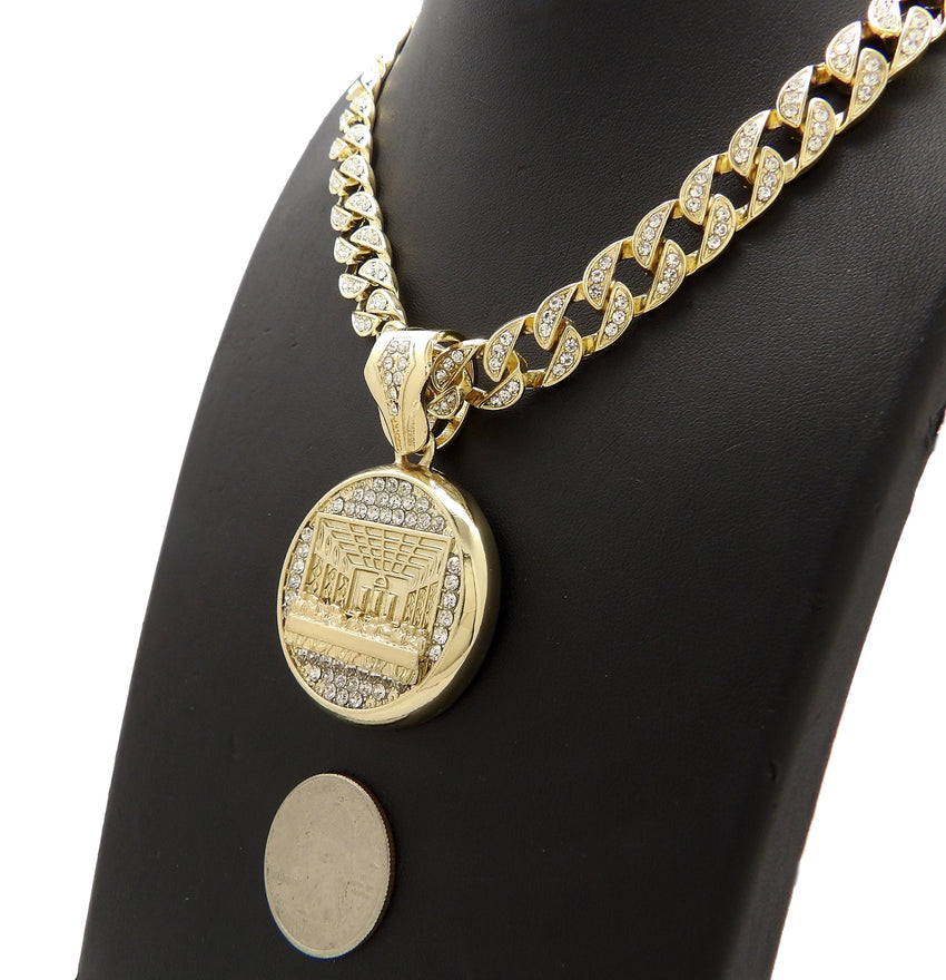 Hip Hop Last Supper Pendant & 10mm 18" 20" 24" Iced Cuban Chain Bling Necklace