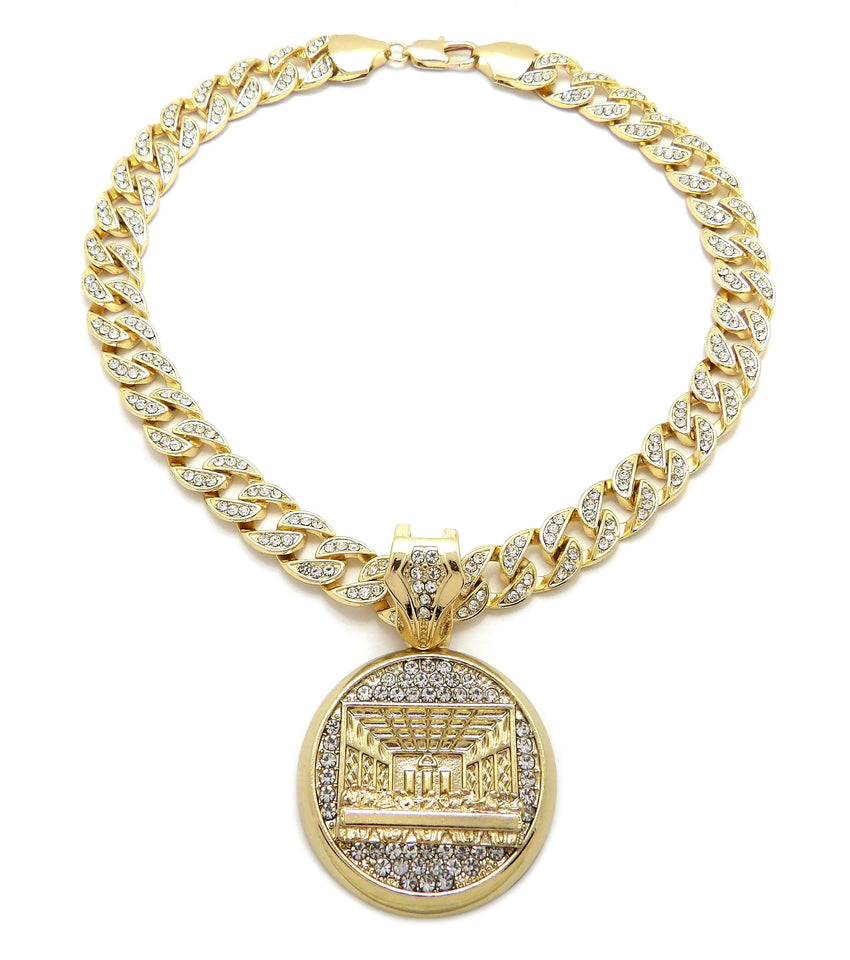 Hip Hop Last Supper Pendant & 10mm 18" 20" 24" Iced Cuban Chain Bling Necklace