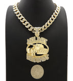NOLIMIT RECORDS TANK Gold Plated Pendant & 10mm 18" 20" 24" Iced Cuban Chain Bling Necklace