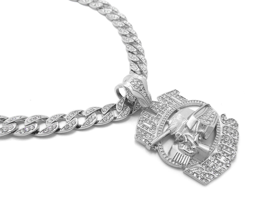 NOLIMIT RECORDS TANK White Gold Plated Pendant & 10mm 18" 20" 24" Iced Cuban Chain Bling Necklace