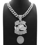 NOLIMIT RECORDS TANK White Gold Plated Pendant & 10mm 18" 20" 24" Iced Cuban Chain Bling Necklace